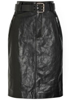 Saint Laurent Belted Leather Midi Skirt Black