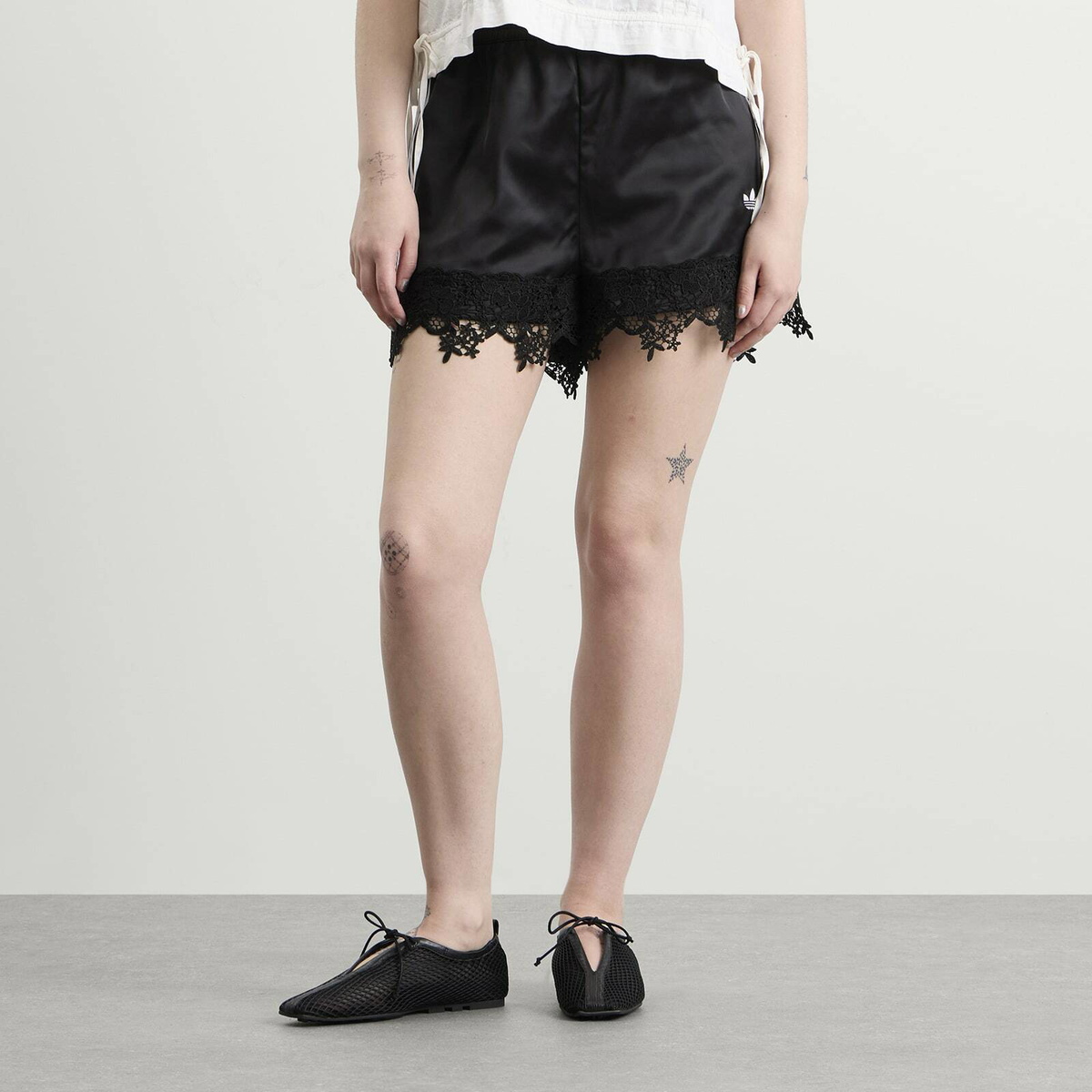 Adidas Women's Firebird Satin Lace Track Short in Black