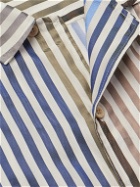 4SDesigns - Convertible-Collar Logo-Appliquéd Striped Silk-Faille Shirt - Neutrals