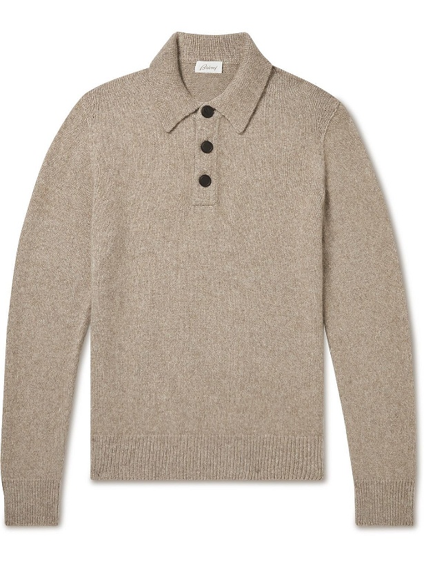 Photo: Brioni - Slim-Fit Cashmere and Silk-Blend Polo Shirt - Neutrals