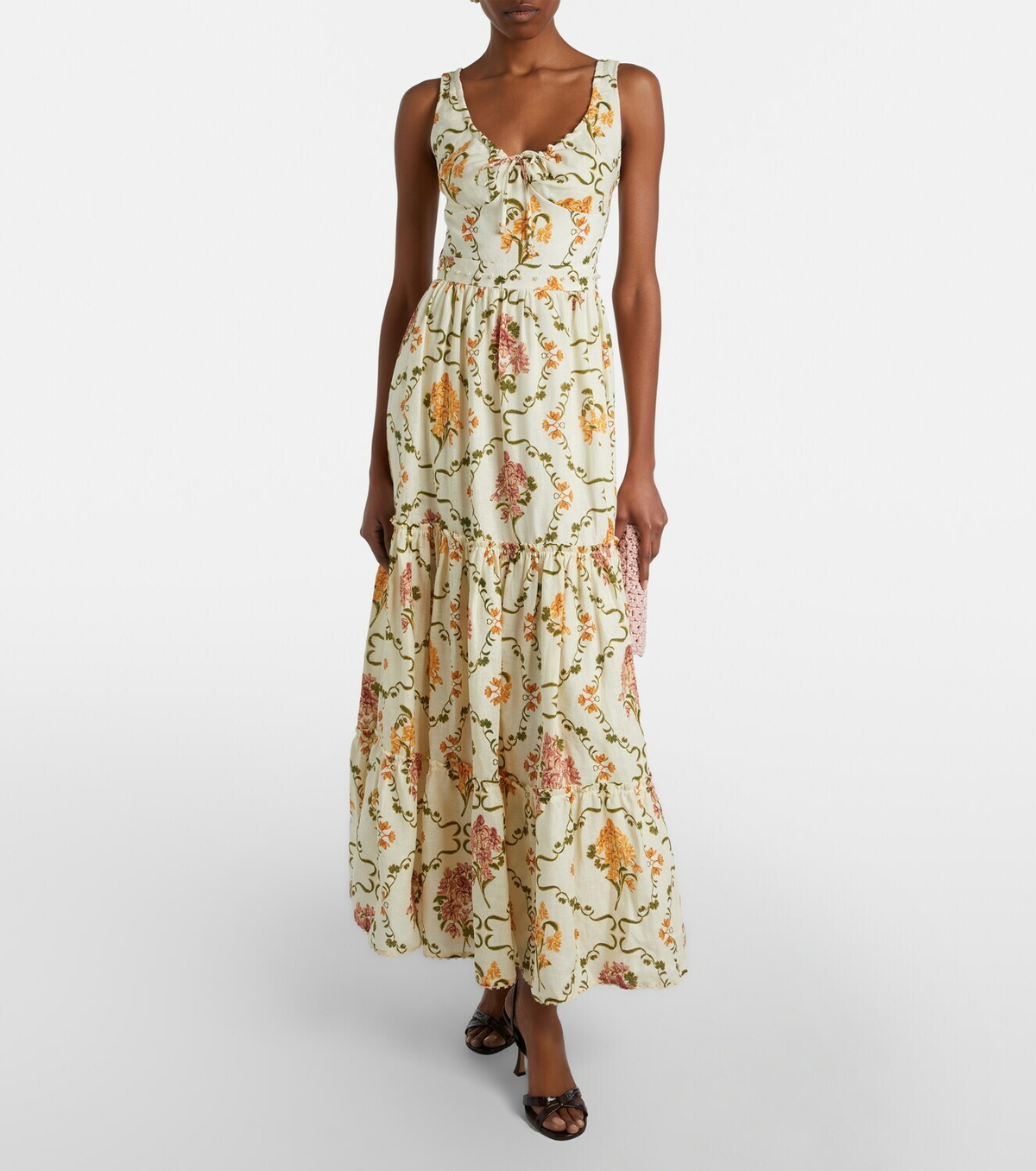 Agua by Agua Bendita Azulejo embellished floral linen maxi dress