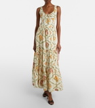 Agua by Agua Bendita Azulejo embellished floral linen maxi dress