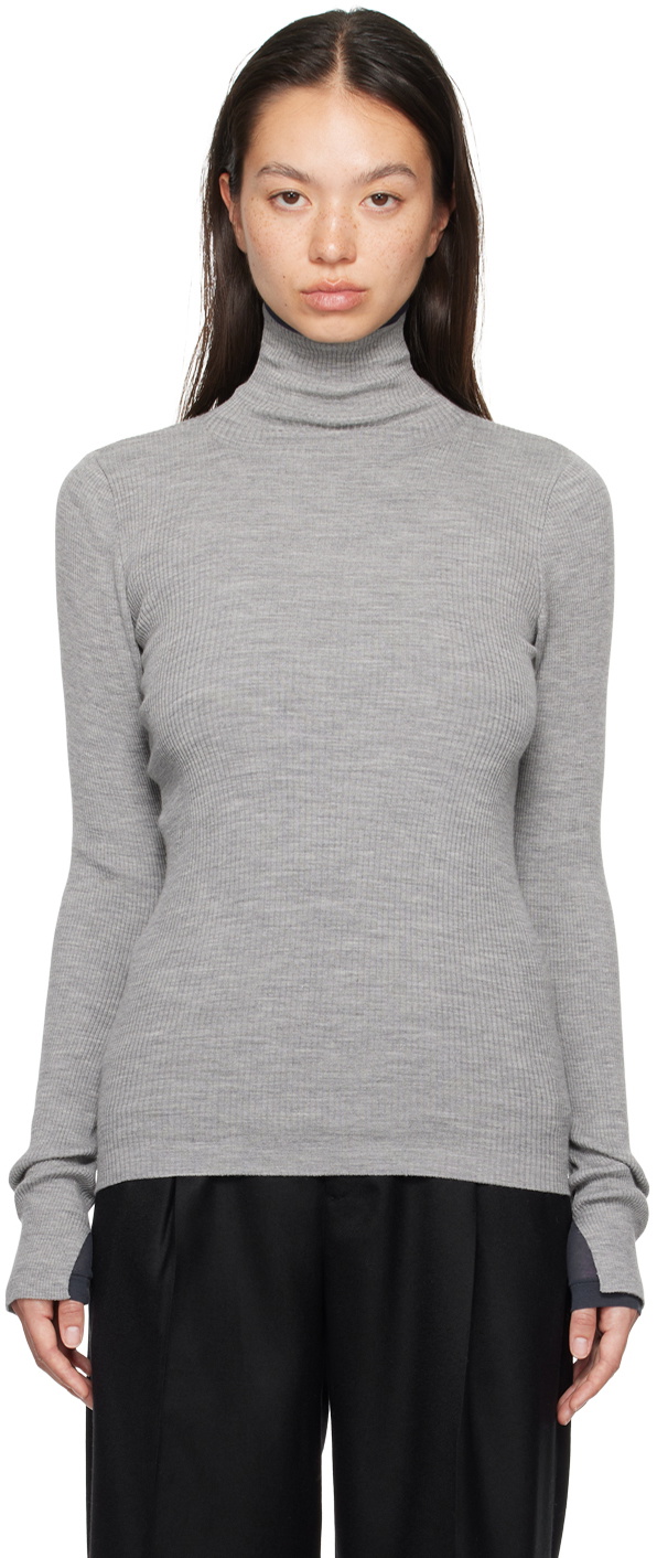 AURALEE Gray Super Fine Wool High Gauge Rib Knit Turtleneck Auralee