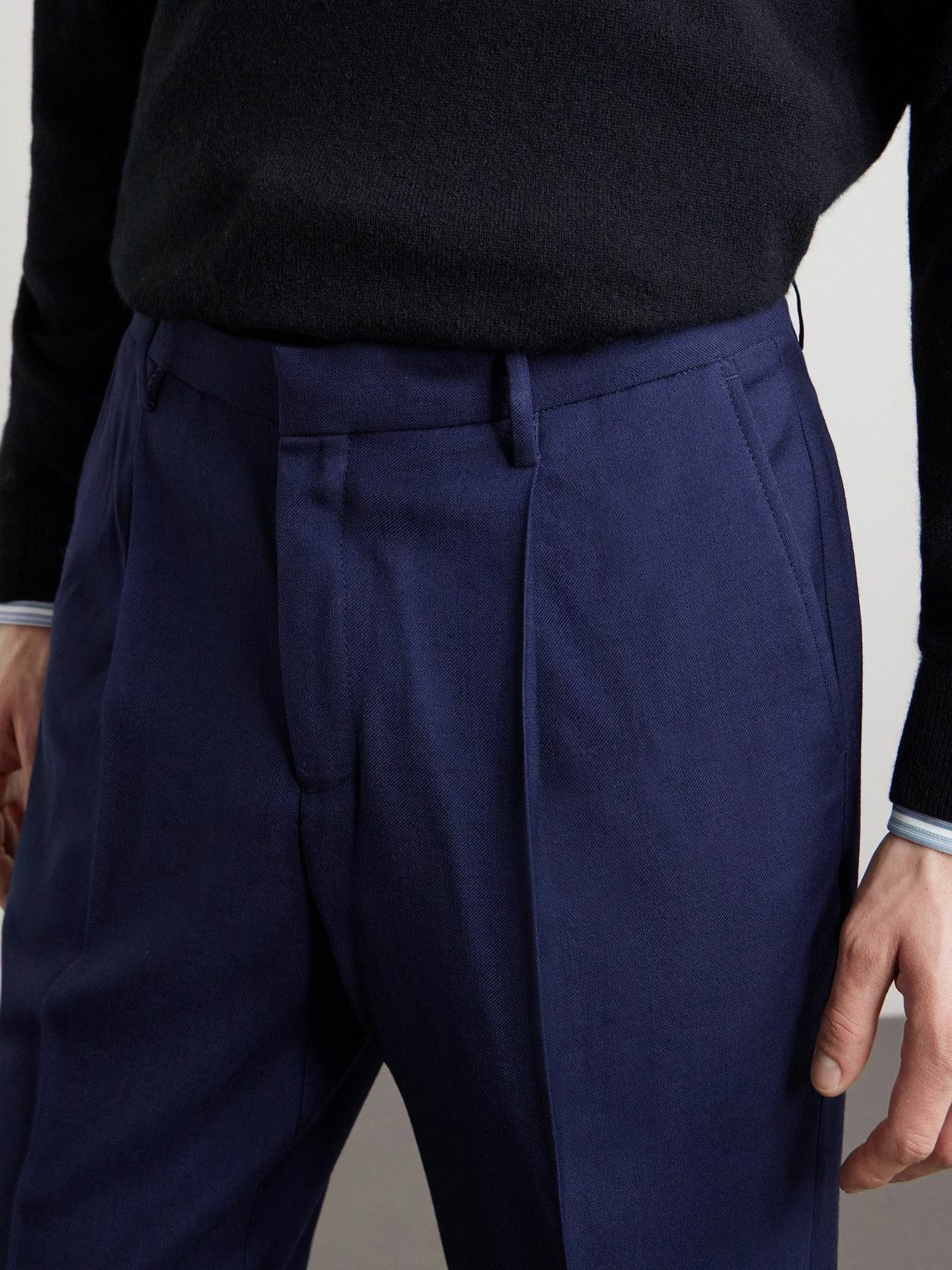 Sunspel - Tapered Pleated Virgin Wool-Twill Trousers - Blue