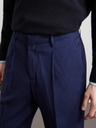 Sunspel - Tapered Pleated Virgin Wool-Twill Trousers - Blue