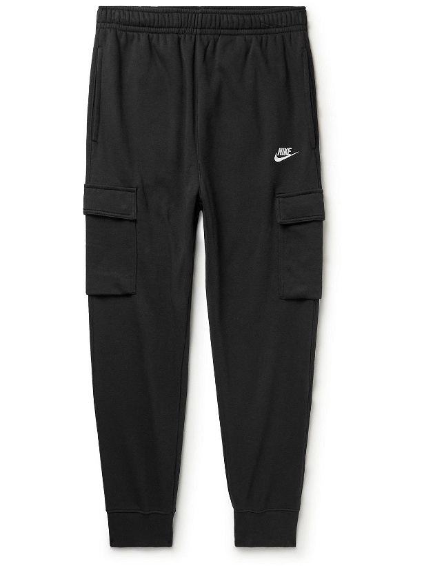 Photo: Nike - Sportswear Club Slim-Fit Tapered Cotton-Blend Jersey Cargo Sweatpants - Black