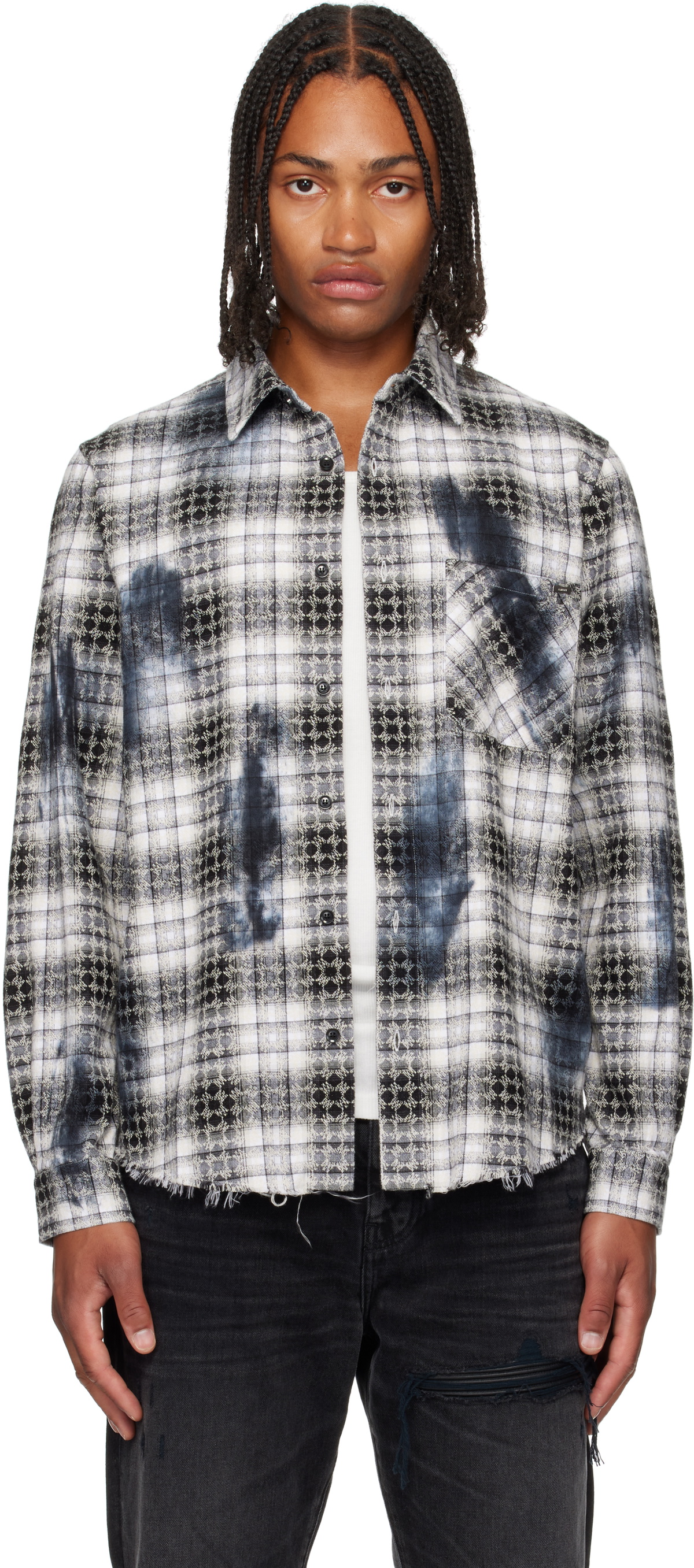 AMIRI Black & White MA Quad Bleach Flannel Shirt Amiri