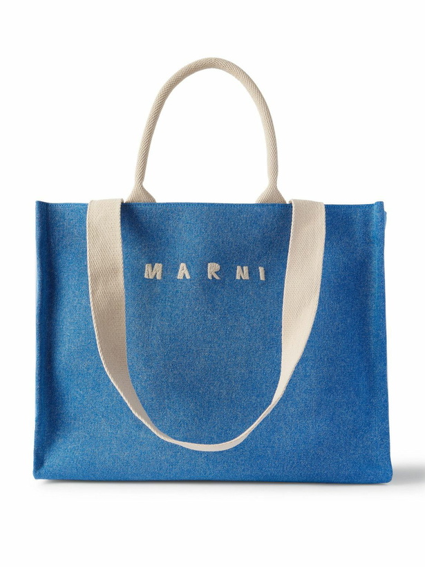 Photo: Marni - Logo-Embroidered Webbing-Trimmed Stonewashed Denim Tote Bag