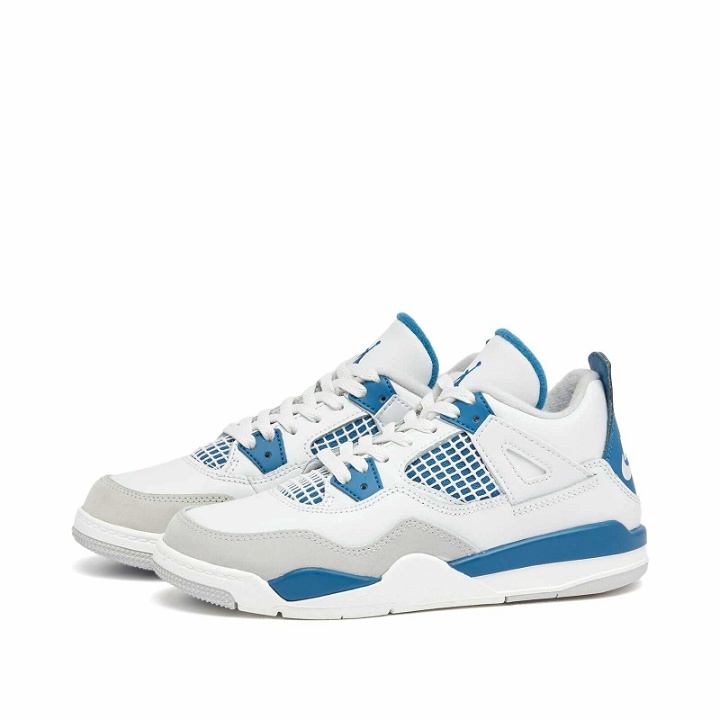 Photo: Air Jordan 4 Retro OG PS Sneakers in Off White/Military Blue/Neutral Grey