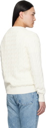 Ralph Lauren Purple Label White Cotton Silk Cable Crewneck Sweater