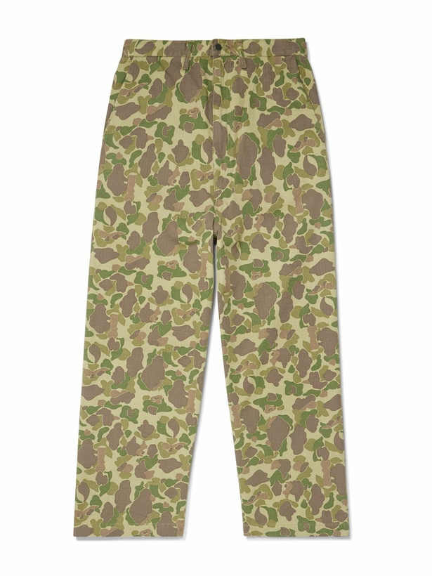 Photo: KAPITAL - Wide-Leg Camouflage-Print Herringbone Cotton Trousers - Green