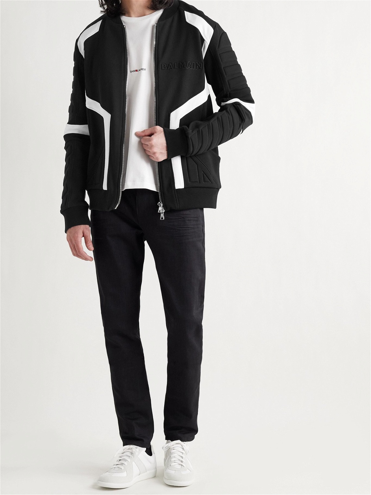 Balmain Embossed Cotton-jersey Bomber Jacket In Black