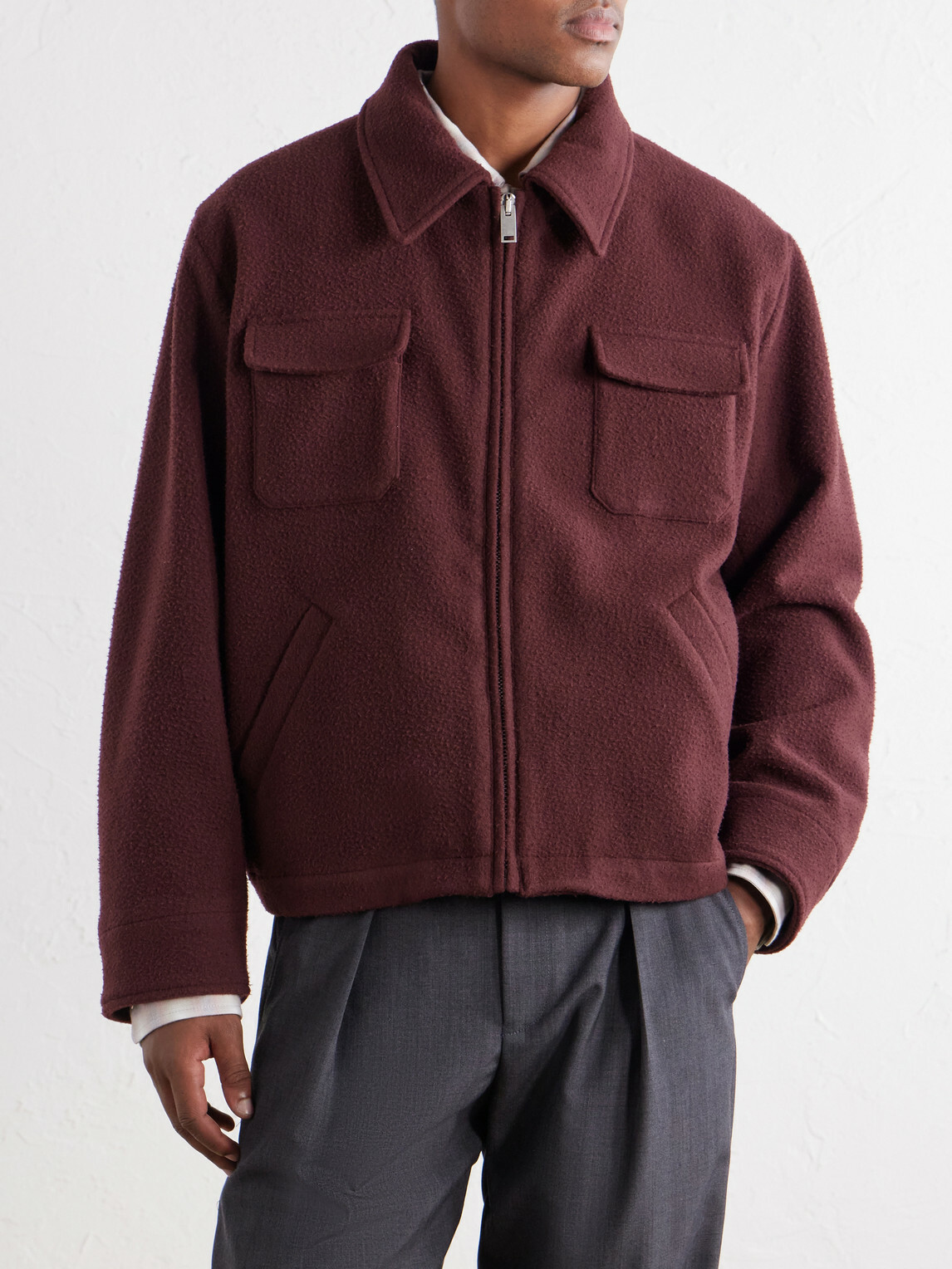 SECOND / LAYER - Jefe Wool Blouson Jacket - Burgundy