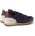 Valentino - Valentino Garavani Rockrunner Mesh, Leather and Suede Sneakers - Blue