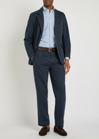 Drake's Herringbone Tapered-leg Trousers Navy