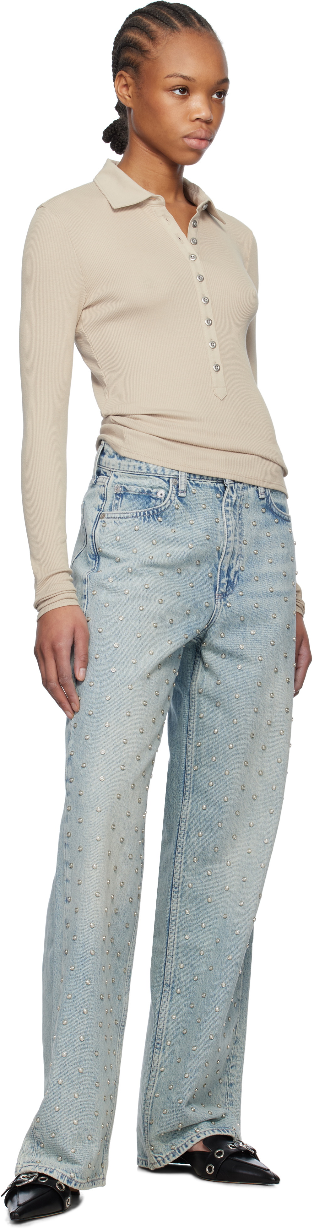 rag & bone Taupe Essential Rib Button Polo Rag and Bone
