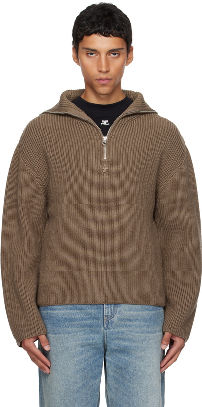 Photo: Courrèges Brown Ribbed Wool Trucker Sweater