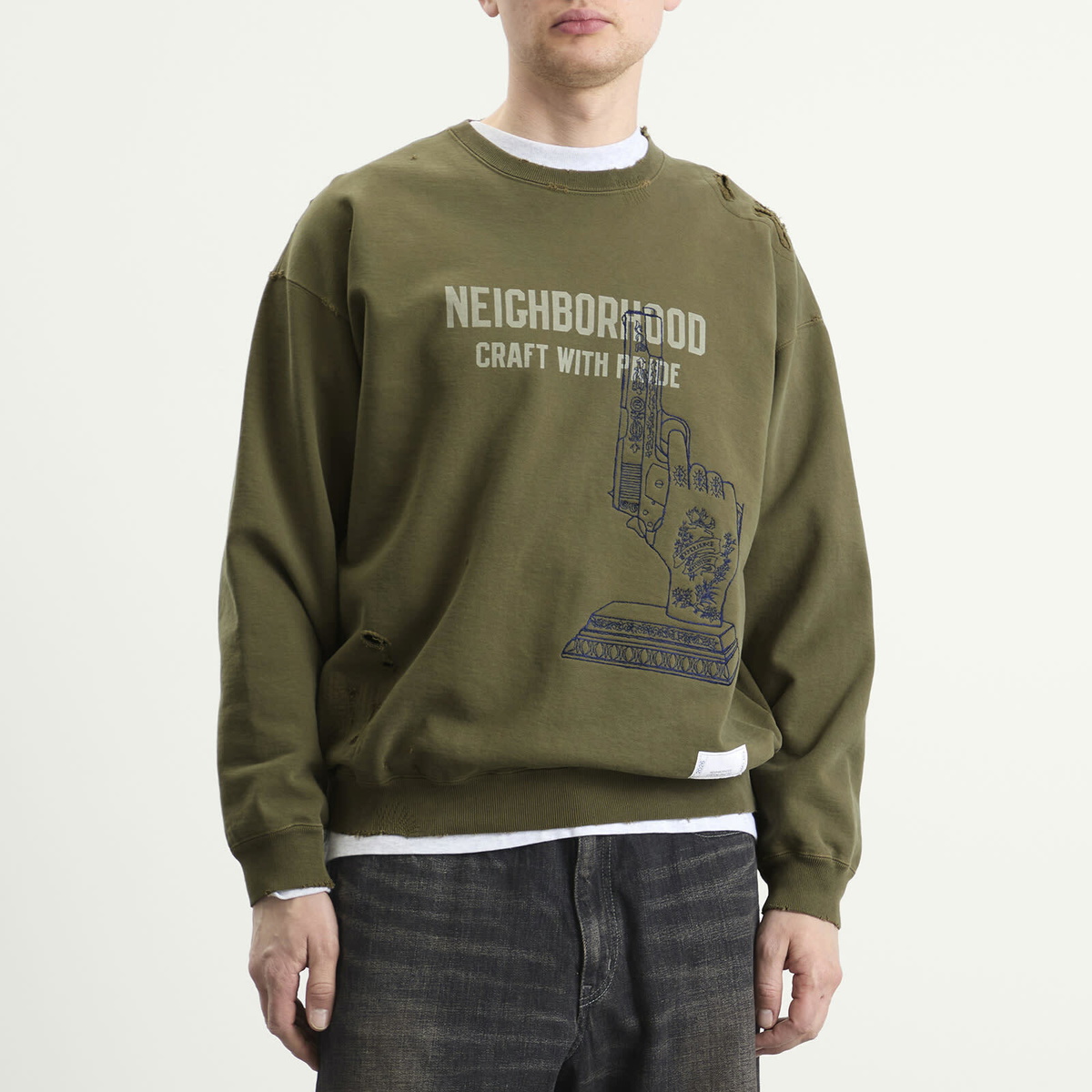 Neighborhood Men's Embroidered Savage Sweatshirt in Olive Drab