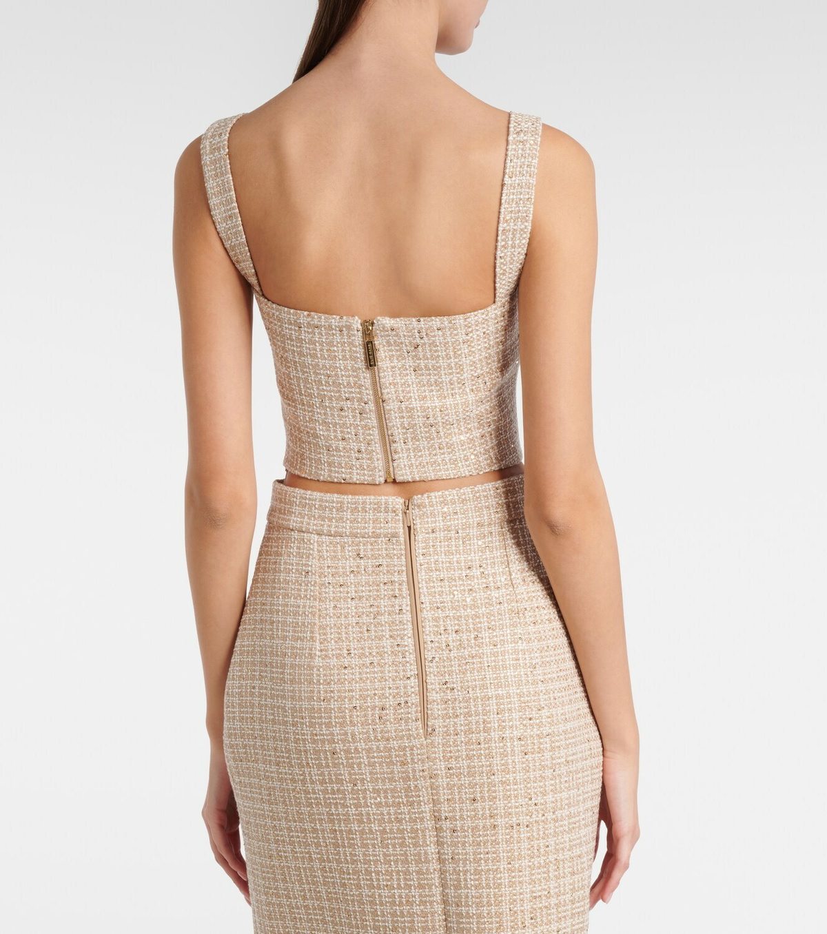 Elie Saab Checked sequined tweed crop top