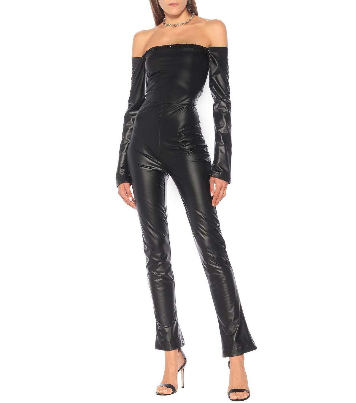 Halpern Off-shoulder faux leather jumpsuit