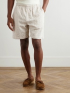 Richard James - Straight-Leg Embroidered Cotton and Linen-Blend Shorts - Neutrals