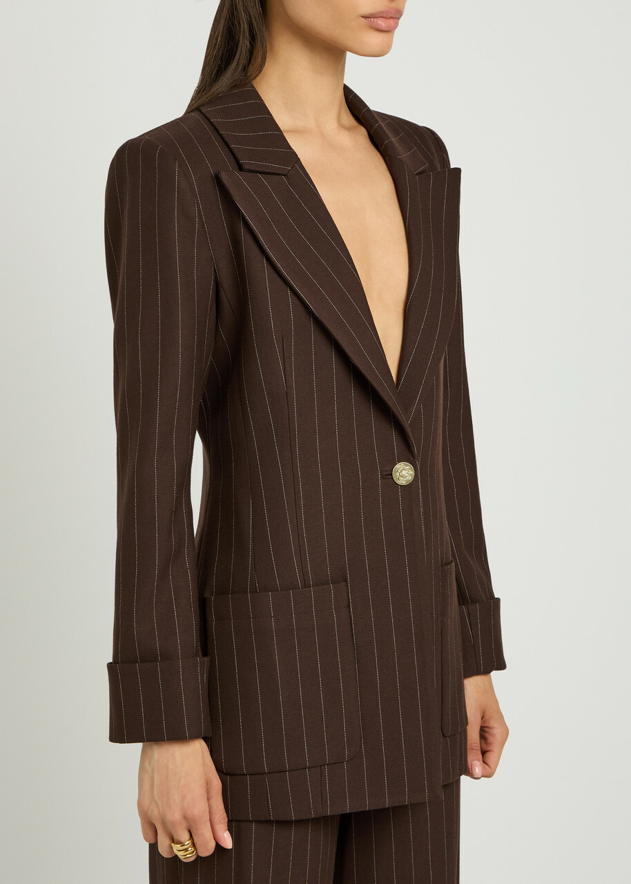 Alice + Olivia Burns Pinstriped Twill Blazer Dark Brown