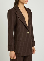 Alice + Olivia Burns Pinstriped Twill Blazer Dark Brown