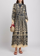 Farm Rio Ainika Printed Satin Maxi Dress Dark Blue