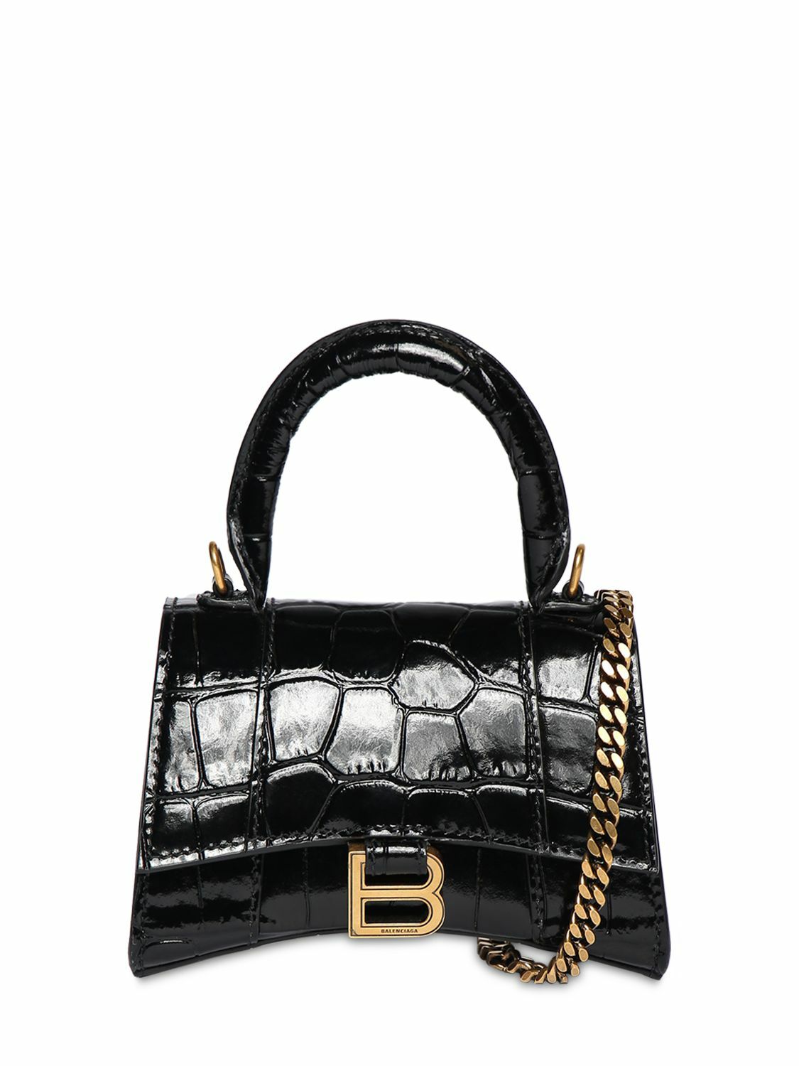 BALENCIAGA - Mini Hourglass Croc Embossed Leather Bag