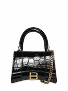 BALENCIAGA - Mini Hourglass Croc Embossed Leather Bag