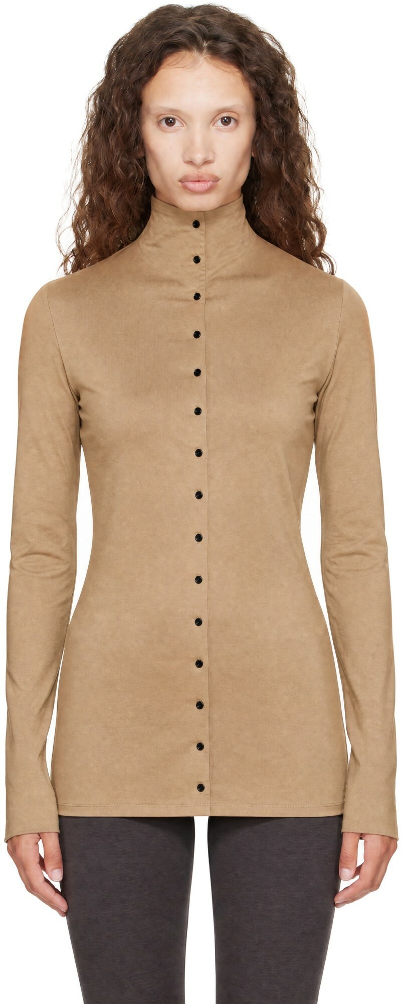 BAMBOU ROGER KWONG Beige High Collar Fitted Shirt