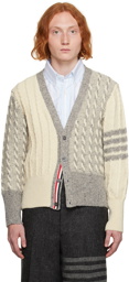 Thom Browne White & Gray 4-Bar Cardigan