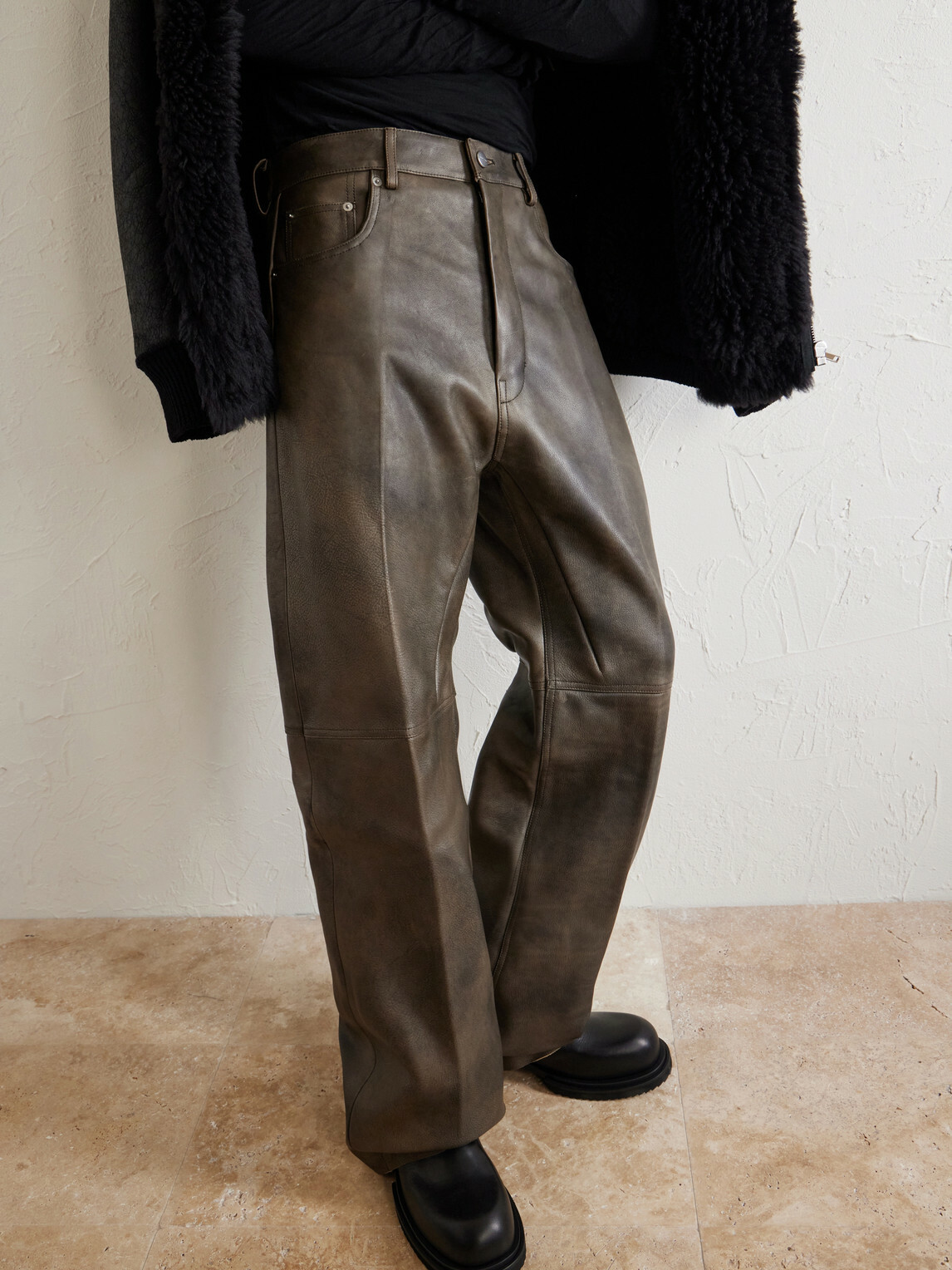 Rick Owens - Geth Wide-Leg Leather Trousers - Brown