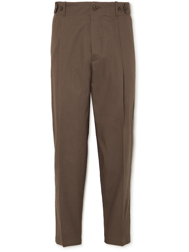 Photo: Tod's - Tapered Pleated Cotton and Linen-Blend Twill Trousers - Brown