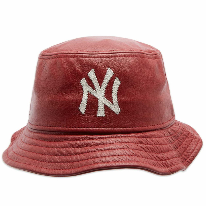Photo: New Era Men's New York Yankees Leather Bucket Hat in Red