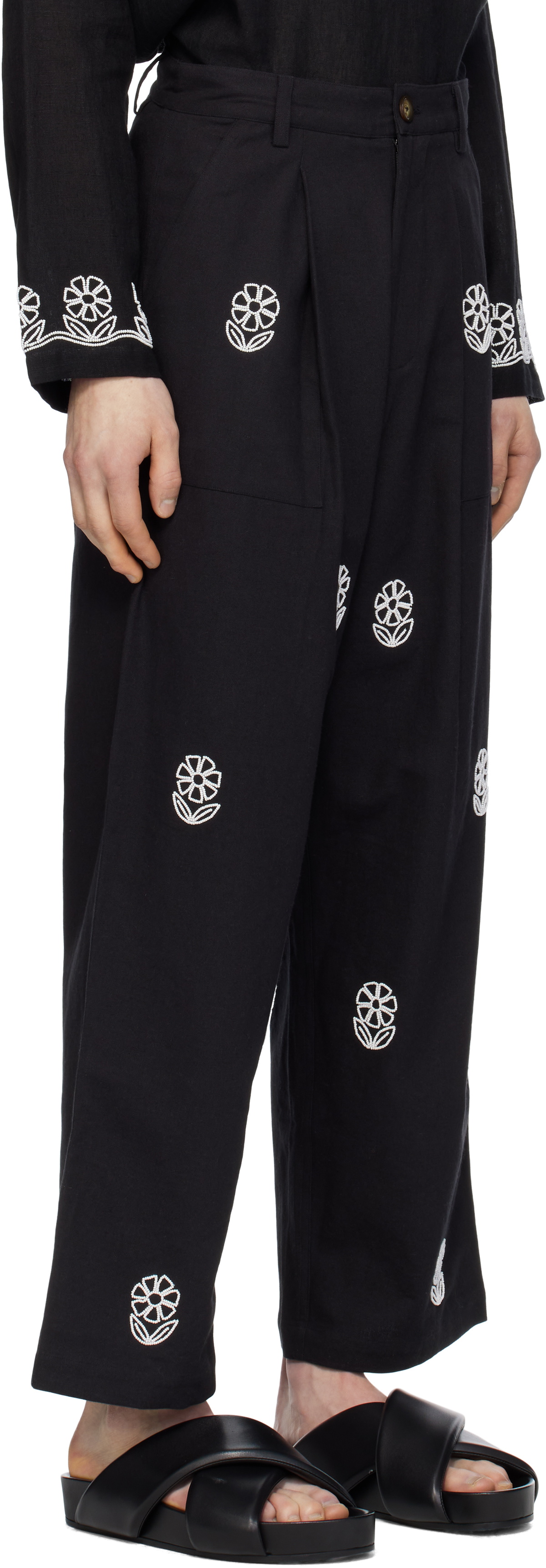 HARAGO Black Beadwork Embroidered Trousers