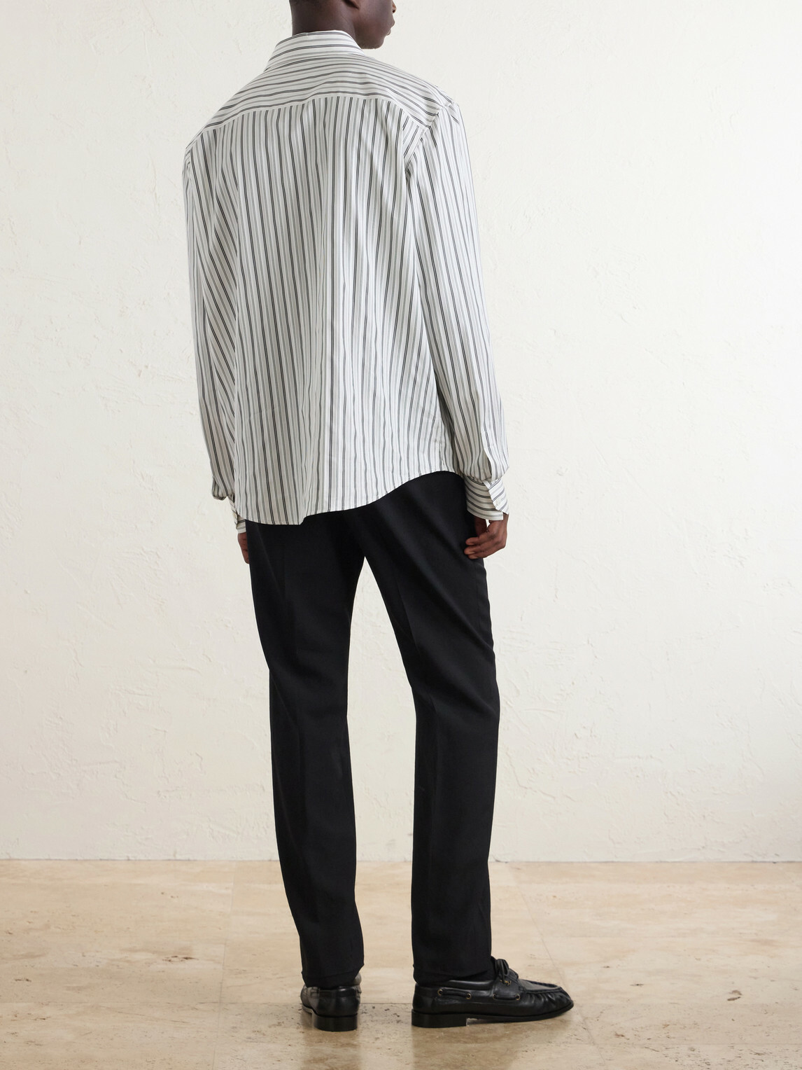 SAINT LAURENT - Striped Cotton Shirt - Black