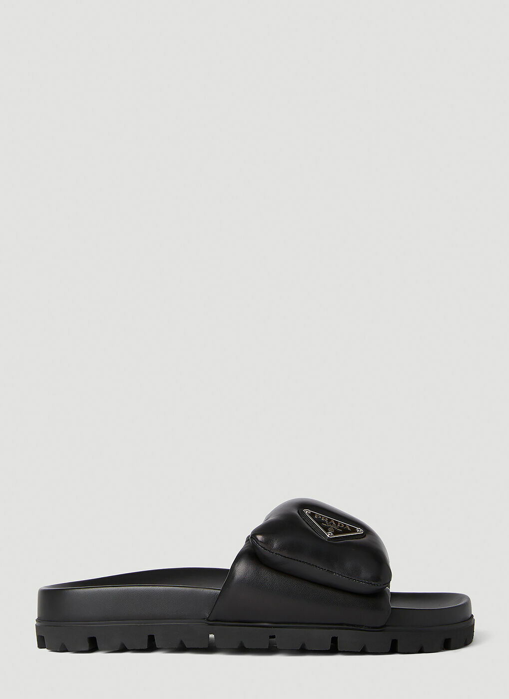 Prada - Padded Logo Plaque Slides in Black Prada