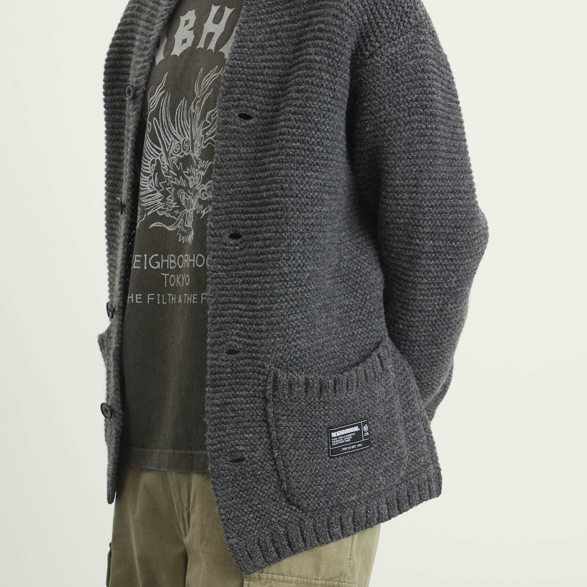 neighborhood shetland knit jacketネイバーフッド Neighborhood Men's Shetland Knit Jacket in Charcoal Neighborhood