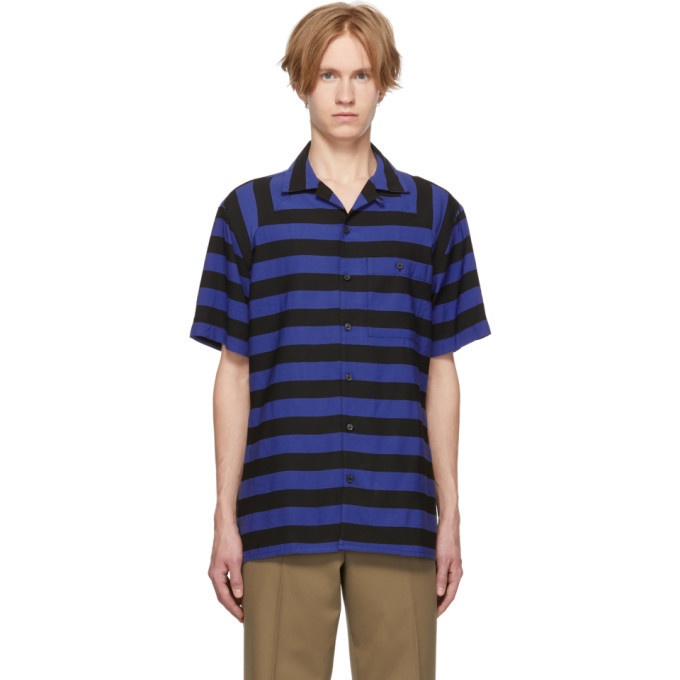 Lanvin Black and Blue Striped Bowling Shirt Lanvin