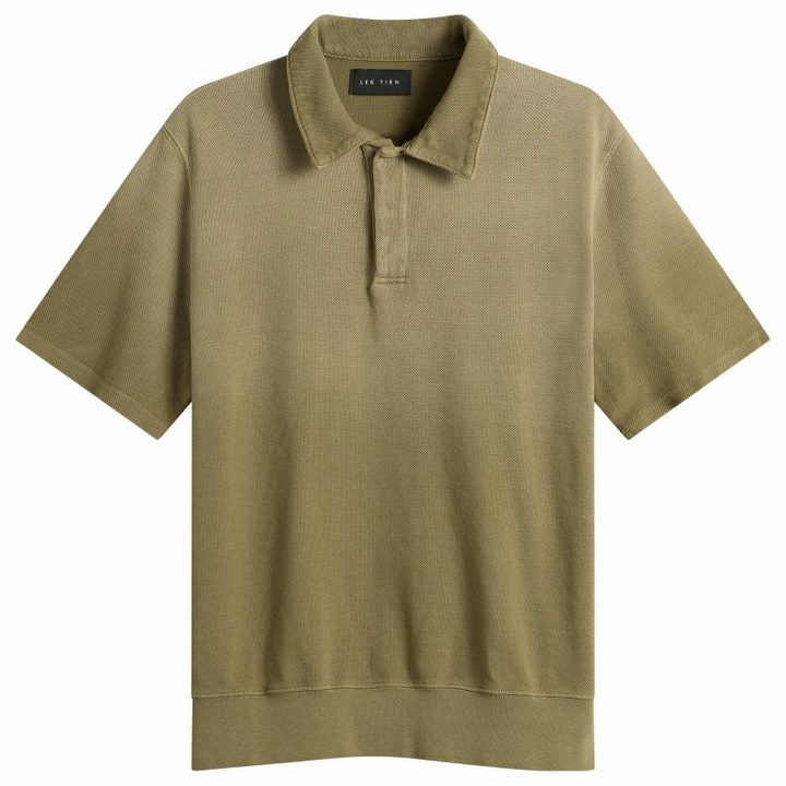 Photo: Les Tien Men's Pique Cotton Tennis Polo Shirt in Military Ice