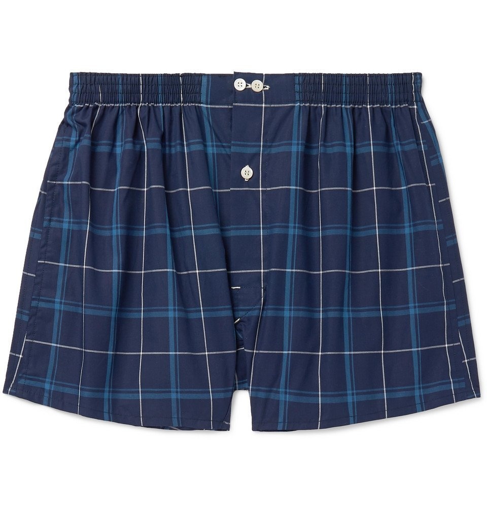 Photo: Anonymous Ism - Checked Cotton Boxer Shorts - Blue