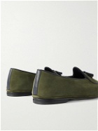 Rubinacci - Marphy Tasselled Leather-Trimmed Velour Loafers - Green