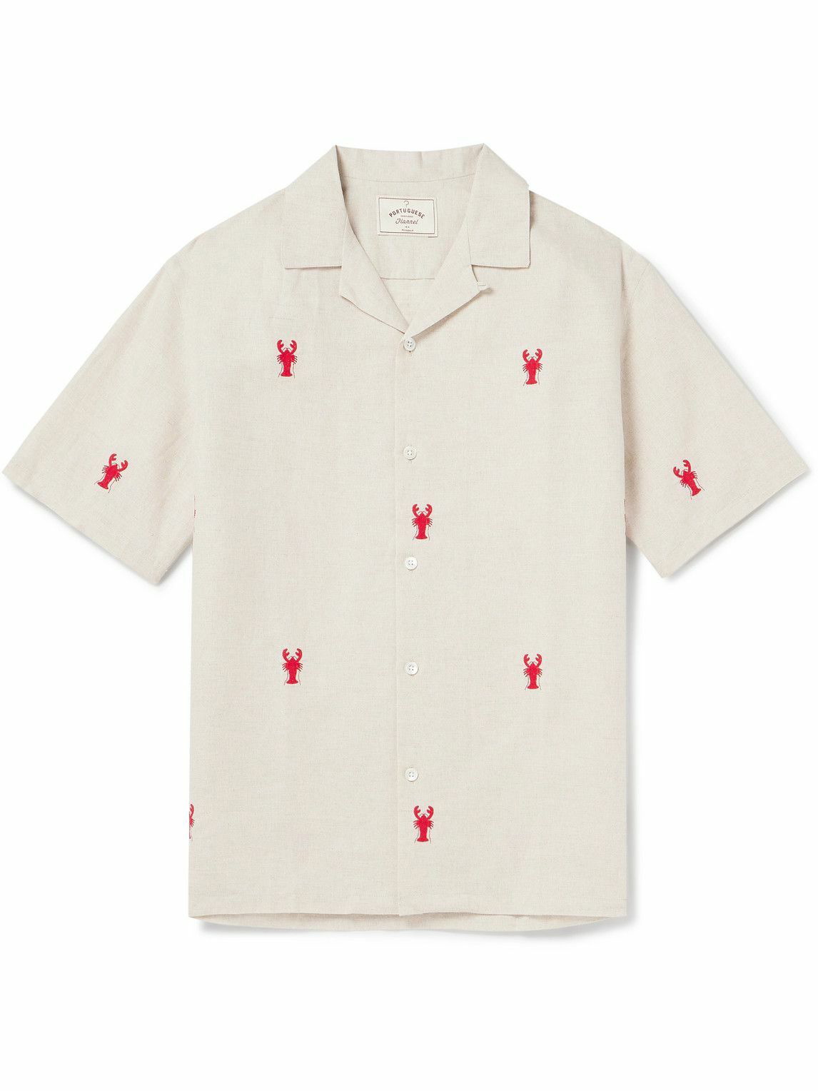 Photo: Portuguese Flannel - Lobster Convertible-Collar Embroidered Linen and Cotton-Blend Shirt - Neutrals