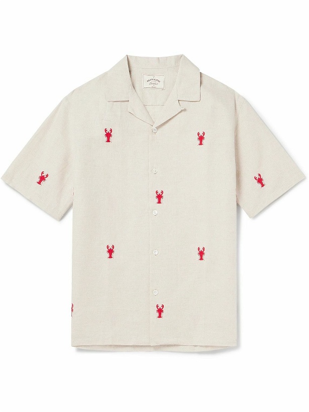 Photo: Portuguese Flannel - Lobster Convertible-Collar Embroidered Linen and Cotton-Blend Shirt - Neutrals