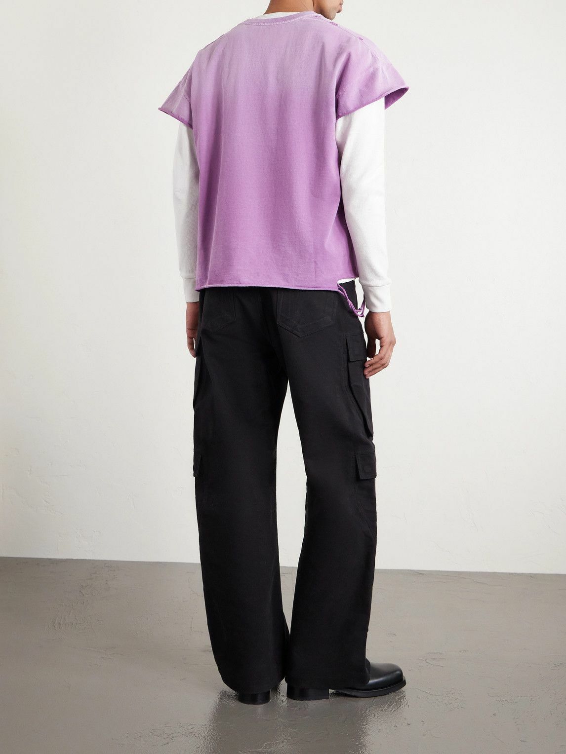 Satoshi Nakamoto - 1977 Dirtbike Layered Distressed Printed Waffle-Knit and Cotton-Jersey T-Shirt - Purple