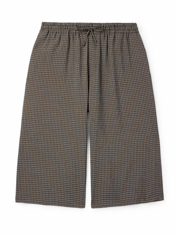 Photo: LOEWE - Paula's Ibiza Wide-Leg Checked Gauze Drawstring Shorts - Gray