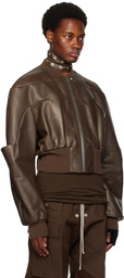 Rick Owens Brown Girdered Leather Jacket