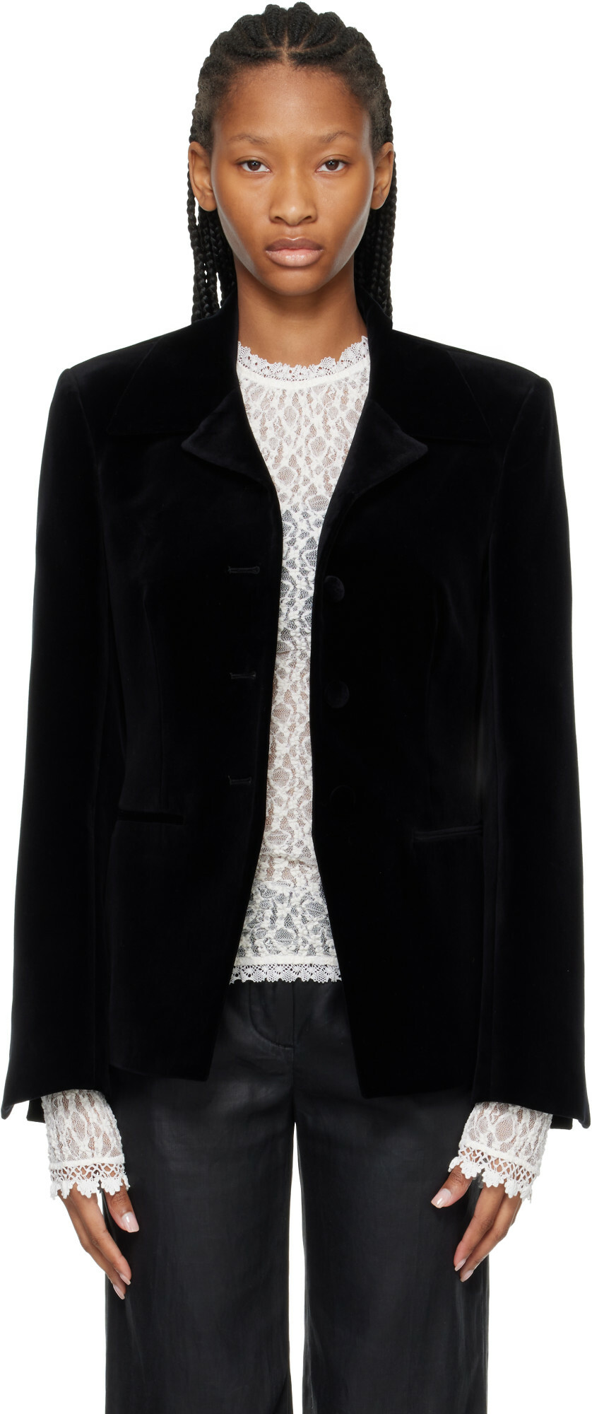 Róhe Black Classic Fitted Velvet Blazer