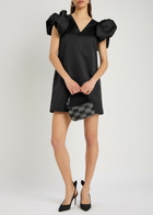 Rotate Birger Christensen Puff Sleeve Satin Mini Dress Black